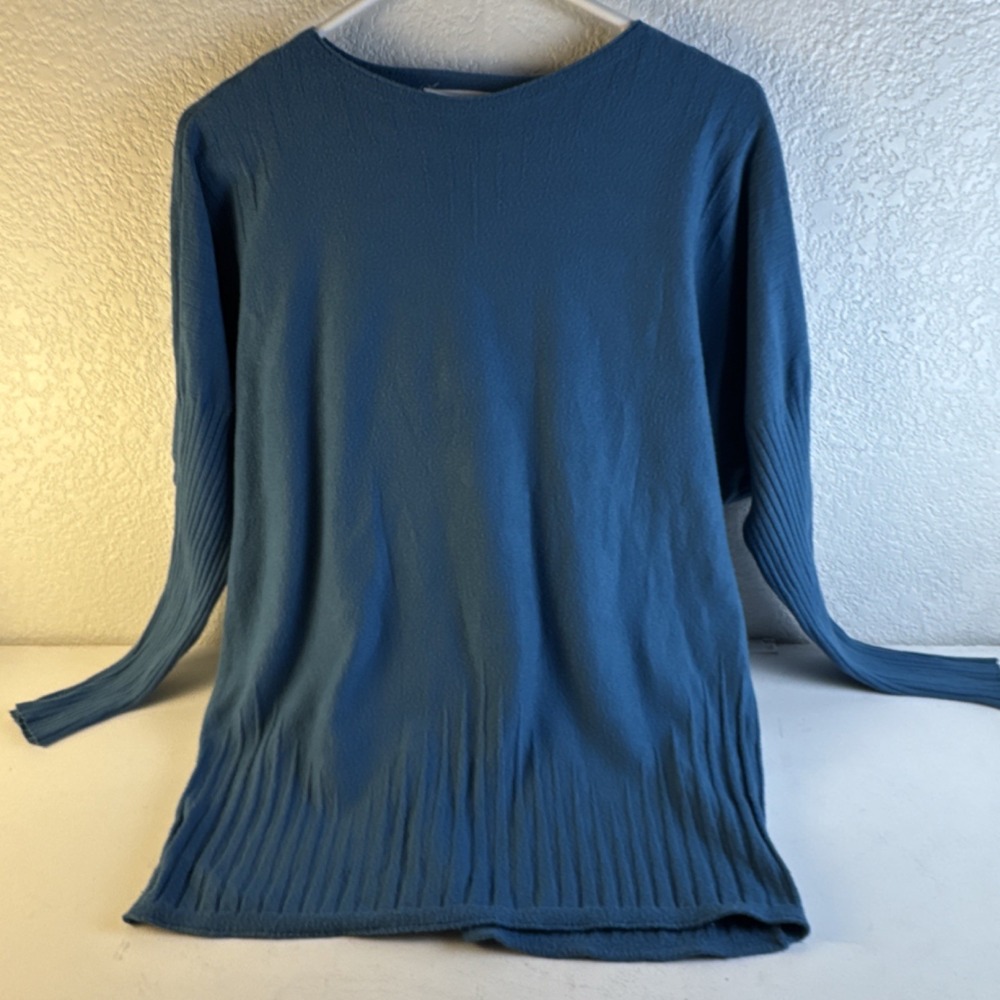 Milano Crew Neck Ribbed Knit Pullover Sweater Blue Womens Medium 7003